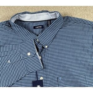 IZOD Shirt Mens 4X Blue Check Long Sleeve Button Down Cotton Blend NEW